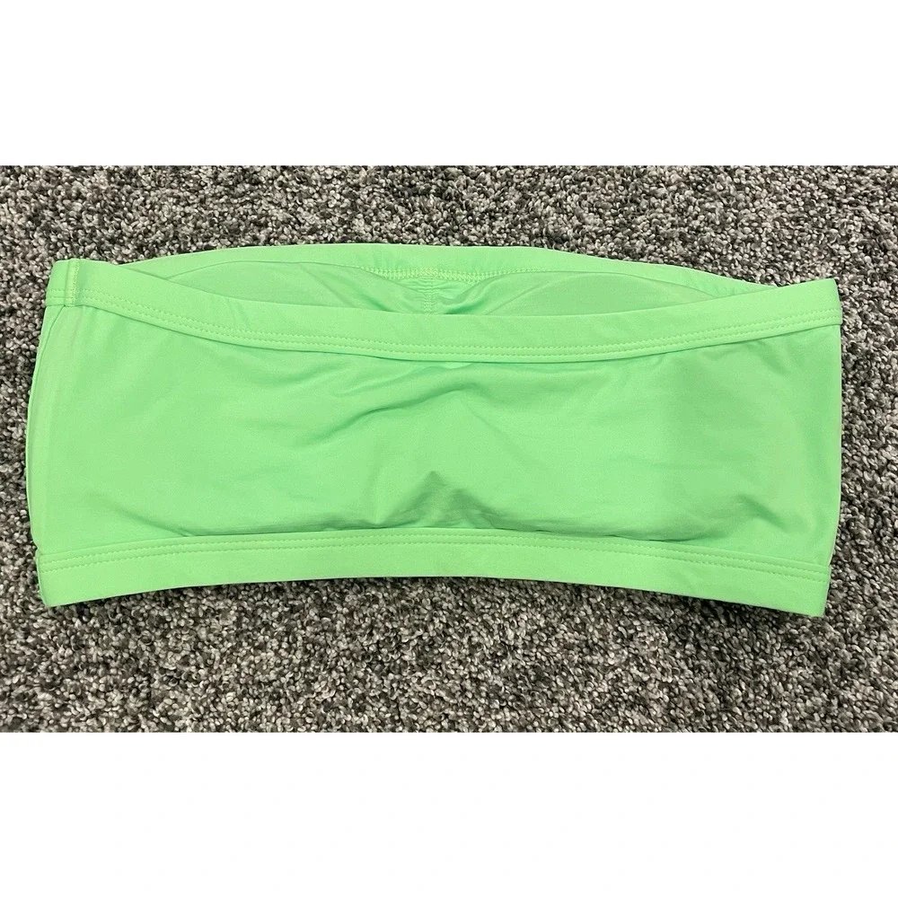 Victoria's Secret PINK Bandeau Bikini Swim Top Neon Green Gold Logo Size Large